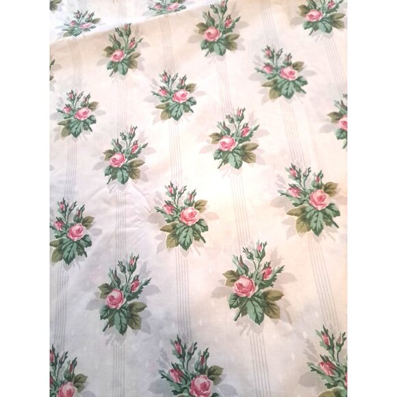 Atelier Martex Twin Flat Sheet Lace Trim Pink Rosebud White Percale Cottage - Picture 2 of 5